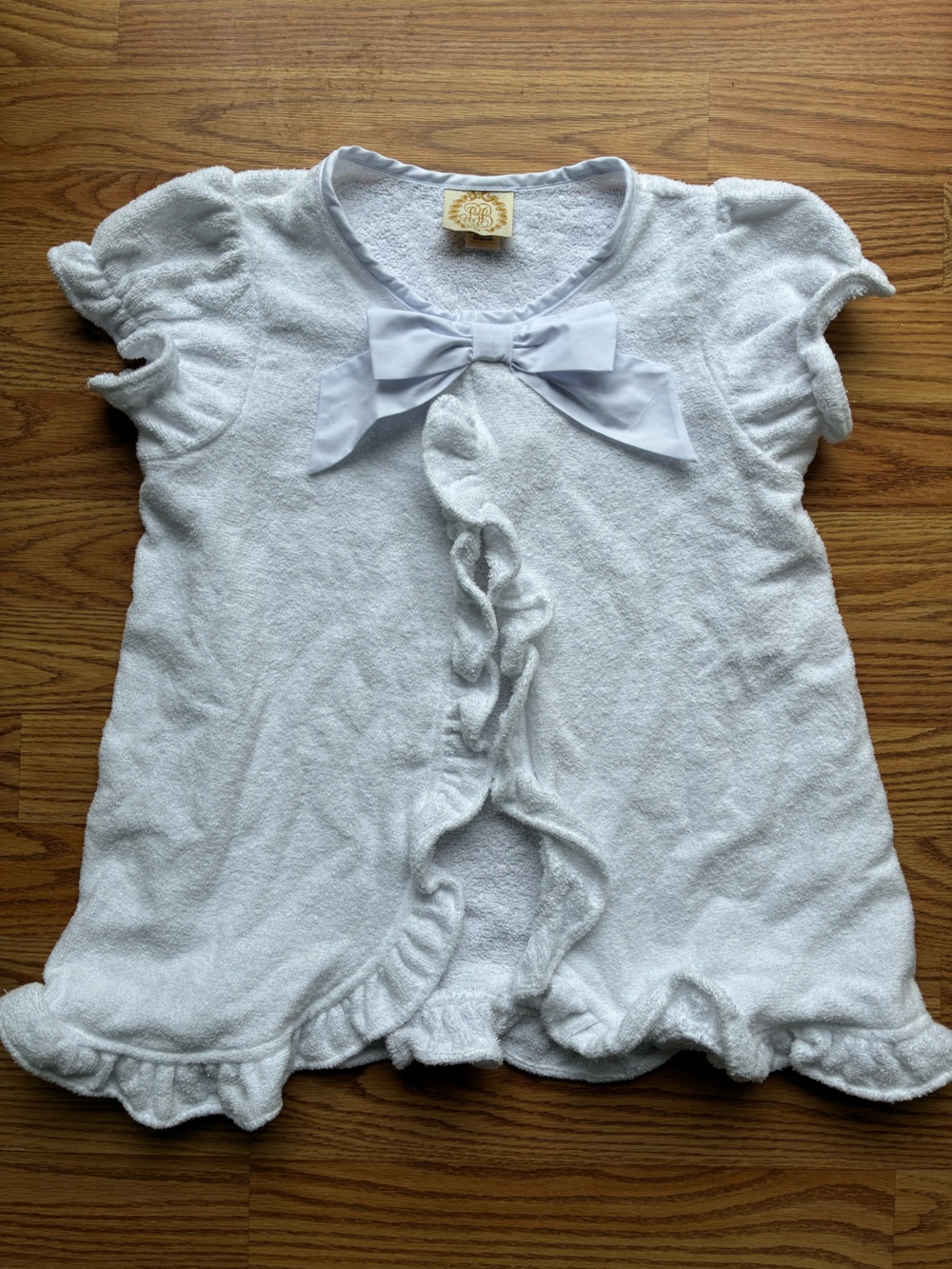 Beaufort Bonnet Girls White Ruffle Terry Swim Coverup with Bow - Size 6
